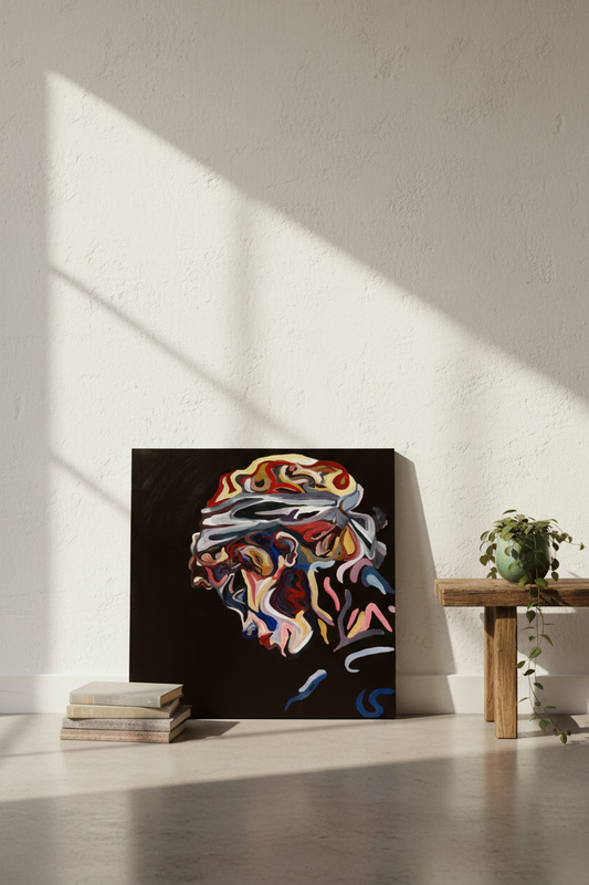 Echoes of Apollo leunend tegen muur in natuurlijk licht