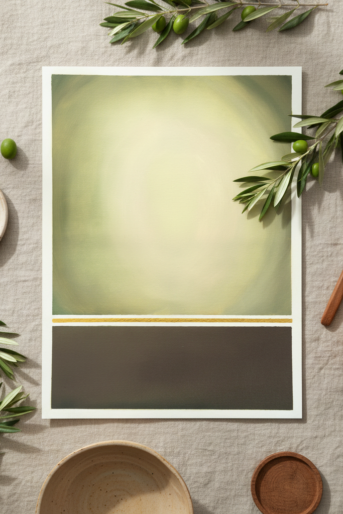 Olive art print flat lay met verse olijftak