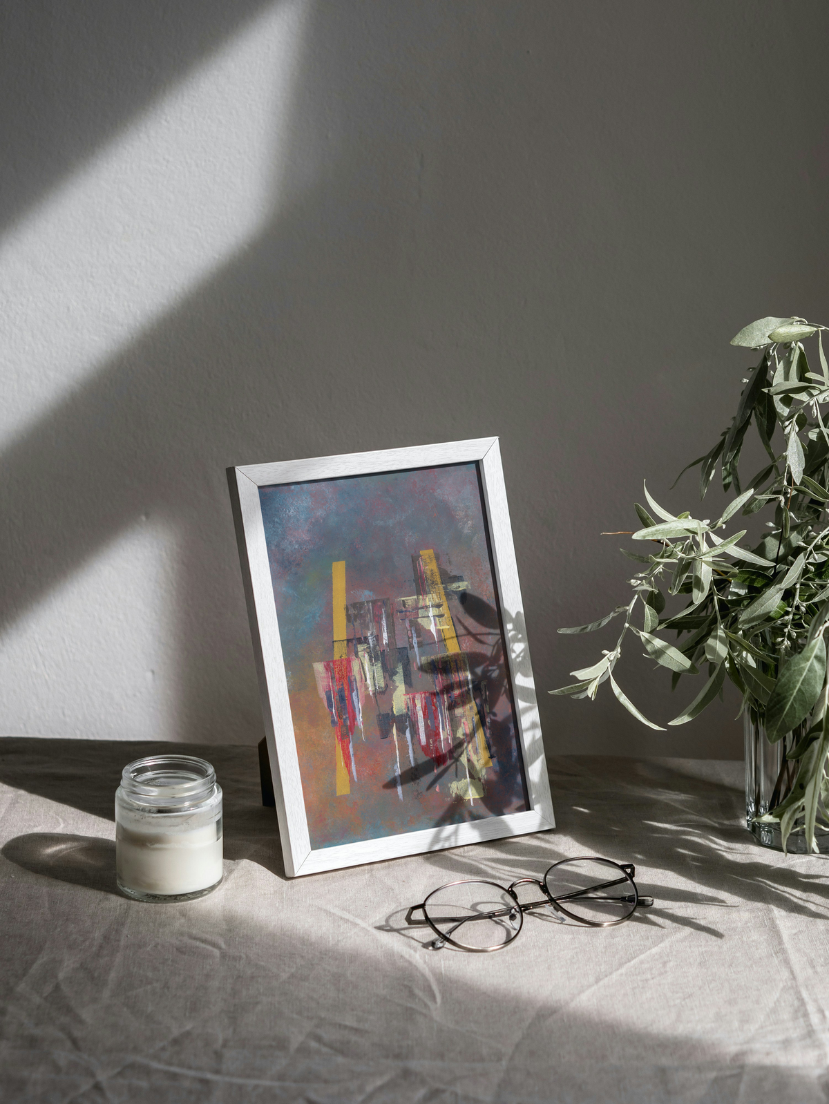 Dawn Art Print detail - moderne wanddecoratie met dageraad kleuren.