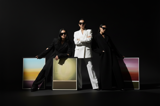 Abstracte schilderijen Theros collectie geïnspireerd op Griekse zomer, Ionische Zee en Lefkas - warme tinten en blauw op canvas