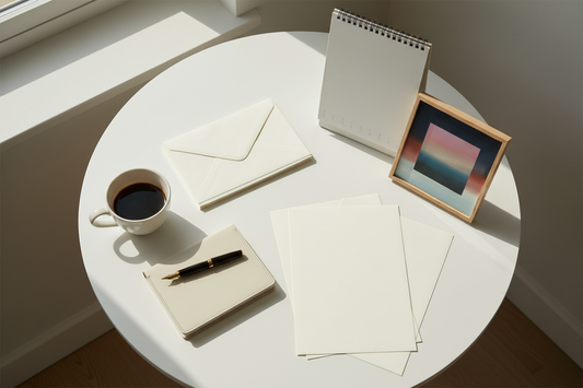 Snail mail routine opbouwen – schrijfplek met briefpapier, pen en envelop