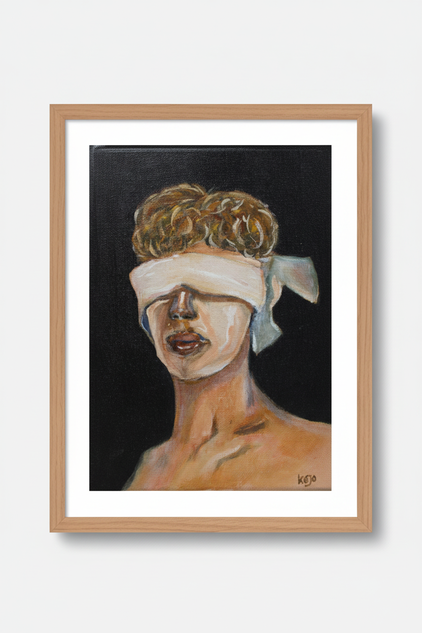 Blinded Man Art Print in naturel houten fotolijst