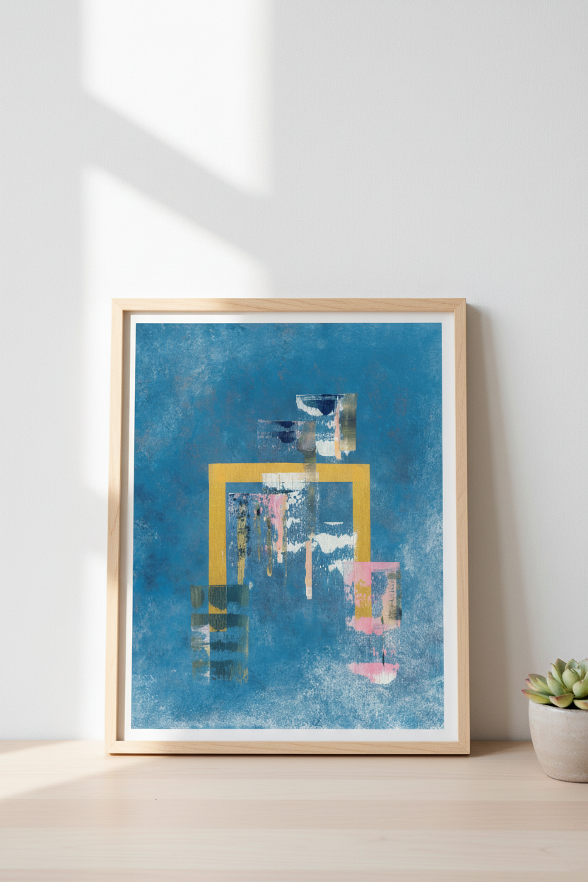 Day art print tegen witte muur met natuurlijk licht