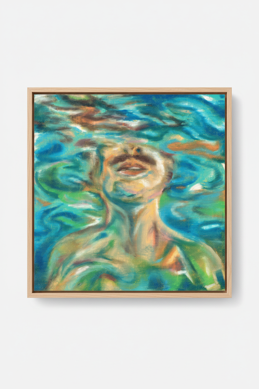 Held in the Shallows with natural wood frame