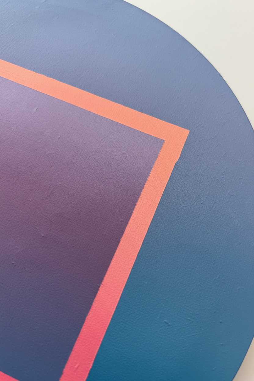 Close-up van het koraalroze kader en paars-blauwe gradiënt – Defined View origineel schilderij – KOJO Art