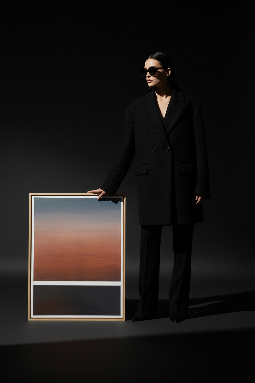 Model in zwarte jas bij Messolonghi Lagoon