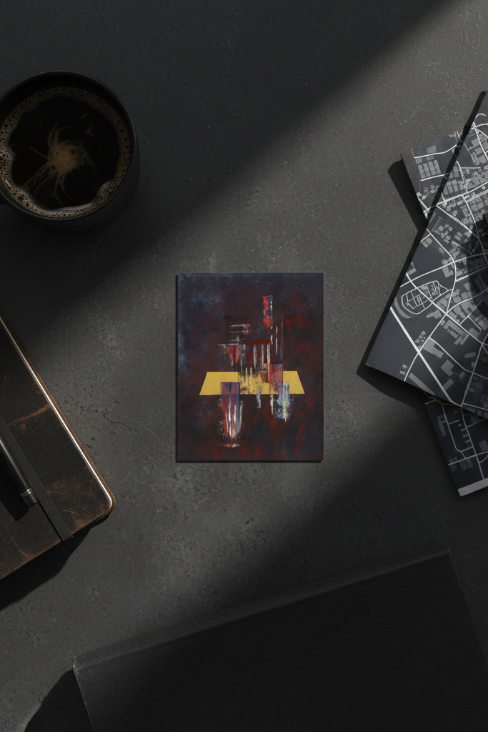 Night art print A6 flat lay urban styling