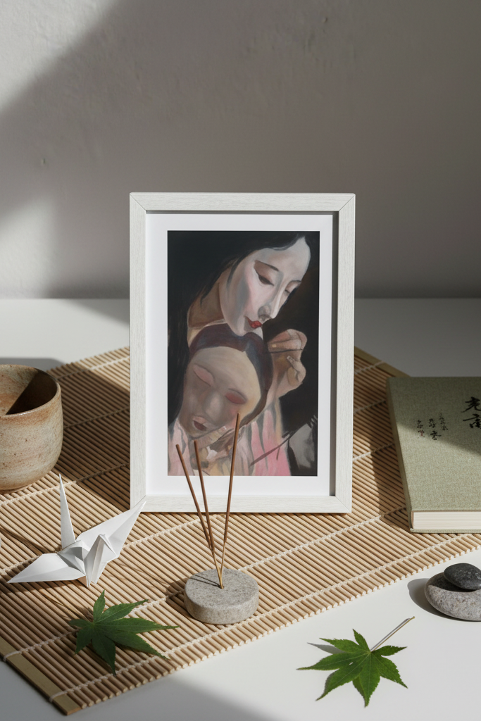Noh Player art print A6 flat lay Japanse styling correct