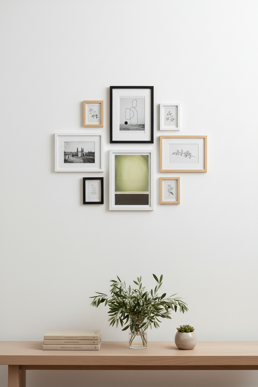 Olive art print A4 in gallery wall compositie