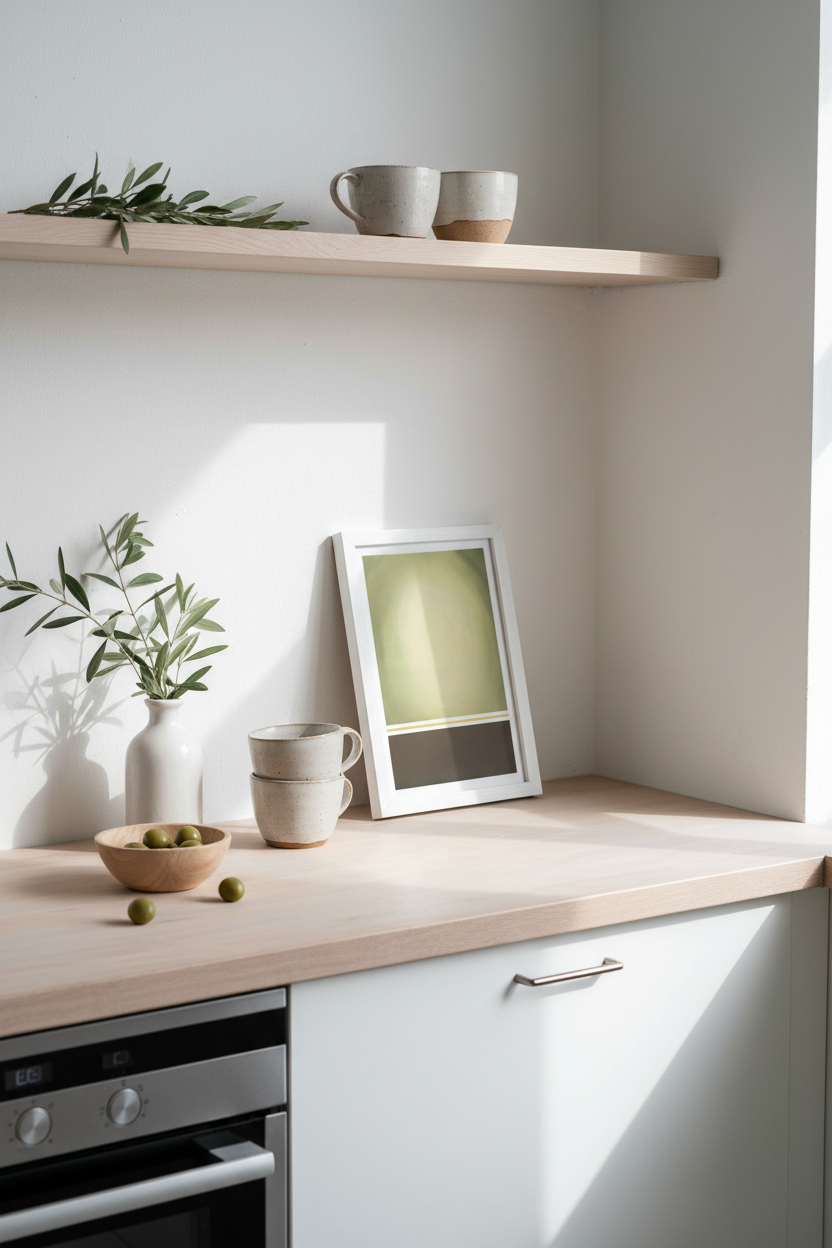 Olive art print A4 in keuken met olijftak