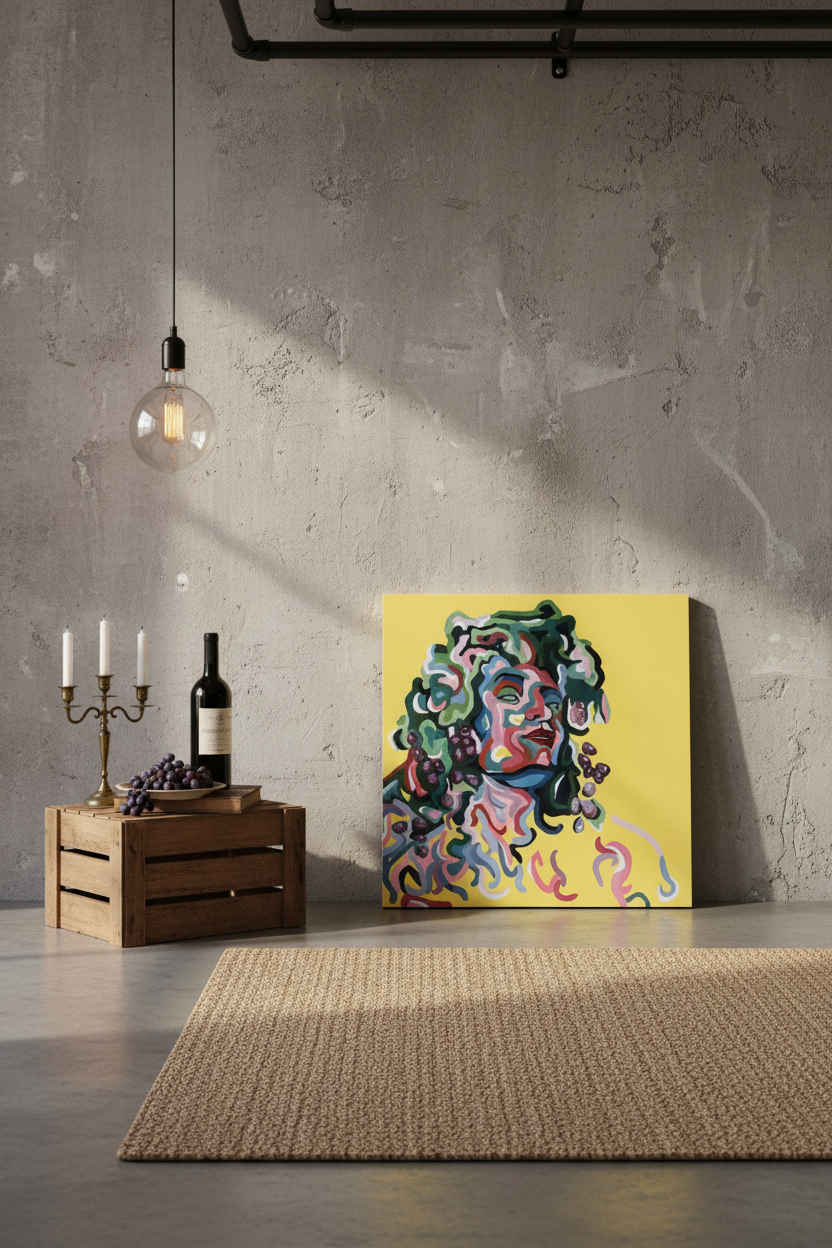 Rituals of Bacchus leunend in artistieke loft ruimte